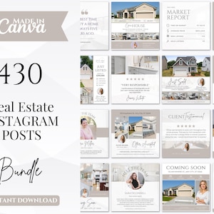 430 Real Estate Instagram Posts | Real Estate Social Media Templates | Realtor Instagram Templates | Real Estate Marketing | Canva Templates