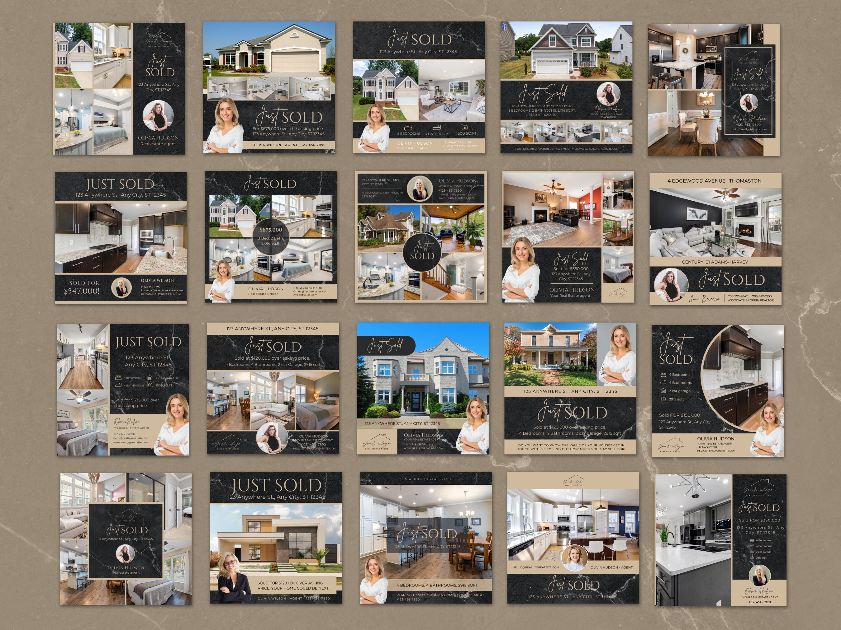 20 Marble Just Sold Instagram Posts | Real Estate Canva Templates ...
