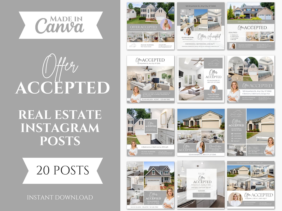 Real Estate Offer Accepted Instagram Post Templates (canva) - Etsy