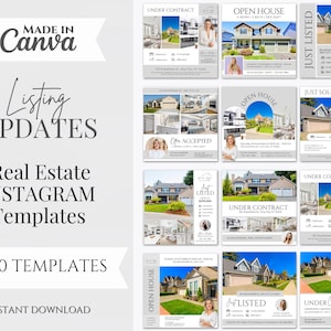 240 Real Estate Social Media Templates | Instagram Posts & Stories | Just Listed, Sold, Open House, Under Contract | Canva Templates