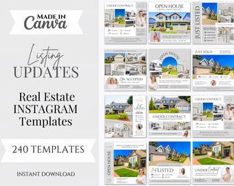 240 Real Estate Instagram Posts And Stories | Just Listed, Just Sold, Open House & Under Contract | Realtor Marketing | Canva Templates