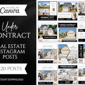 20 Under Contract Social media Posts | Realtor Instagram Post templates | Under contract posts | Real Estate Marketing | Black and White