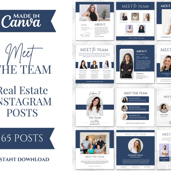 65 Meet the Team Social Media Posts | Real Estate Instagram Posts | Meet The Team Instagram Posts | Real Estate Marketing | Blue and white