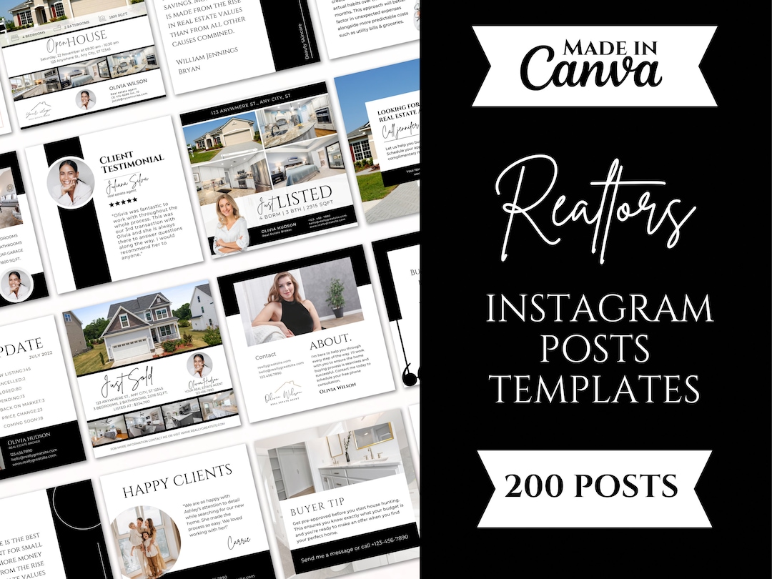 Real Estate Social Media Post Bundle | 200 Modern Instagram Templates ...