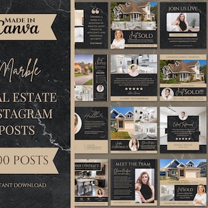 300 Marmor Instagram Instagram Posts | Social-Media-Vorlagen | Makler | Luxus-Immobilien | Canva Vorlagen