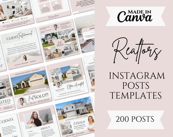 200 Real Estate Instagram Posts | Realtor Instagram Post Templates | Realtor Social Media Templates | Real Estate Marketing | Canva Template