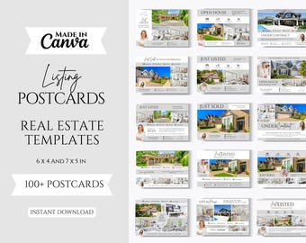 100+ onroerend goed ansichtkaartenbundel | Postkaarten bijwerken listing makelaar | Net verkocht, zojuist vermeld, opendeurdag landbouw ansichtkaarten | Canva-sjablonen