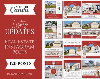 120 Red Real Estate Social Media Listing-updateberichten | Instagram-berichten voor onroerend goed | Vastgoedmarketing | Net verkocht | Onder contract