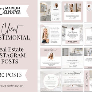 30 Kunden Testimonial Instagram Posts | Immobilienmarketing | Social Media Posts | Kundenbewertungen Vorlage | Canva Vorlagen