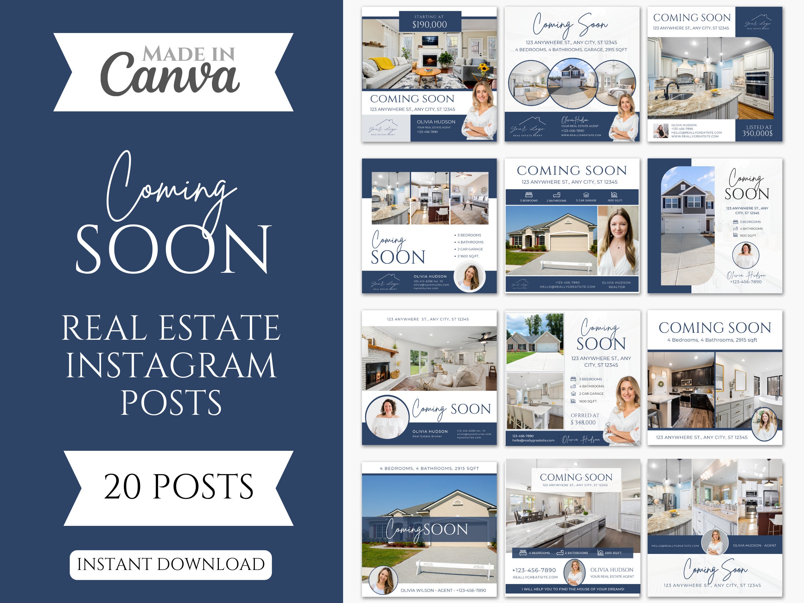 20 Coming Soon Social media Posts | Coming Soon Instagram Posts | Coming Soon Real Estate Templates | Real Estate Marketing | Blue And White