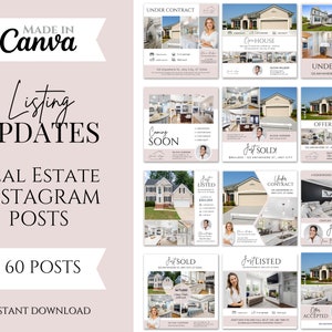 60 Real Estate Instagram Posts | Real Estate Instagram Post templates | Realtor Listing Updates | Real Estate Marketing | Canva Templates