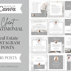 30 Kunden Testimonial Instagram Posts | Immobilienmarketing | Social Media Posts | Kundenbewertungen Vorlage | Canva Vorlagen