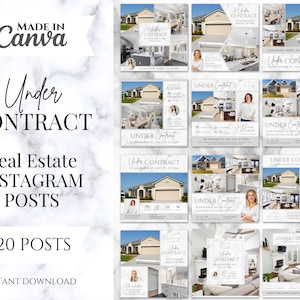 Marble Under Contract Real Estate Instagram Posts: Canva Templates (20 Posts)