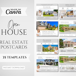 Realtor Open House Postcard Templates: Modern Real Estate Marketing (Canva, 35 Designs)(Digital Download