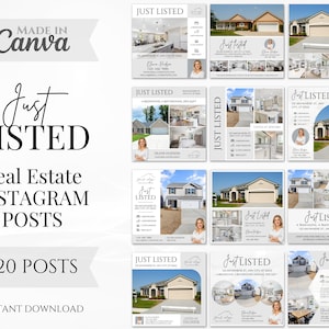 20 Just Listed Social media Posts | Realtor Instagram Post templates | Real Estate Listing Updates | Real Estate Marketing | Canva Templates
