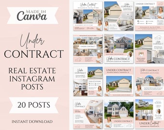 Pink Real Estate Instagram Post Templates | Under Contract (Canva Templates)