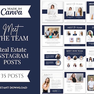 35 Meet the Team Social Media Posts | Real Estate Instagram Posts | Real Estate Marketing | Meet The Team Instagram Posts | Canva templates