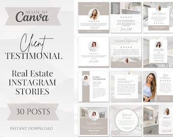 Real Estate Client Testimonial Instagram Templates (Canva)