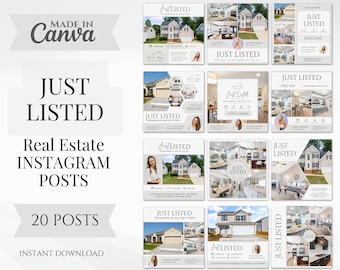 20 Just Listed Social media Posts | Realtor Instagram Post templates | Real Estate Listing Updates | Real Estate Marketing | Canva Templates
