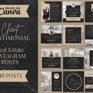 30 Marble Klient Testimonial Instagram Posts | Grundbesitz Social Media Posts | Kundenbewertungsvorlagen | Verkauf von Objekten