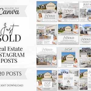 20 Just Sold Social media Posts | Realtor Instagram Post templates | Real Estate Listing Updates | Real Estate Marketing | Canva Templates