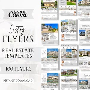 100 Real Estate Flyers | Open House Flyer Templates | Just Listed Flyers | Just Sold Flyers | Real Estate Marketing Flyers | Canva templates