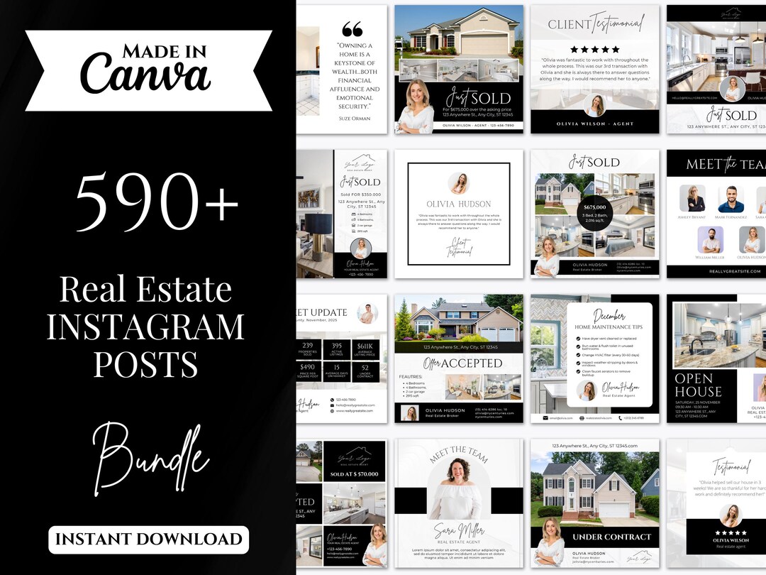 590 Real Estate Instagram Posts Bundle | Real Estate Social Media ...