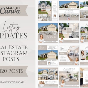 120 Real Estate Social Media Listing Update Posts | Instagram Posts | Real Estate Marketing | Open House | Just Listed | Facebook Posts