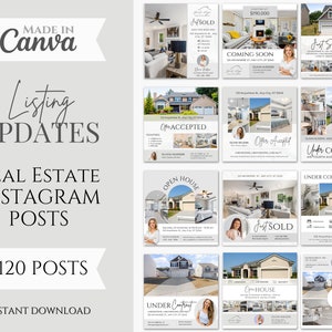 120 post sui social media immobiliari / post appena venduti / post in fase di contratto / post appena pubblicati / post di Open House / marketing immobiliare