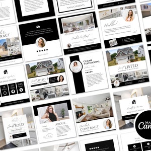 150 Real Estate Instagram Templates | Realtor Social Media Templates | Realtor Instagram Post + Story | Realtor marketing | Black And White