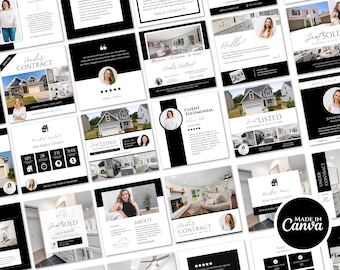 150 Real Estate Instagram Templates | Realtor Social Media Templates | Realtor Instagram Post + Story | Realtor marketing | Black And White