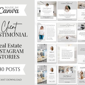 80 Kundenempfehlungen Instagram Posts | Makler | Grundbesitz Social Media Posts | Kundenrezensionen Vorlage | Canva Vorlagen