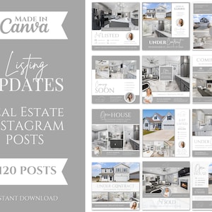 120 Social Media Posts | Instagram Post-Vorlagen für Ihren neuen Blog | Makler Marketing Kit | Grau und Weiß