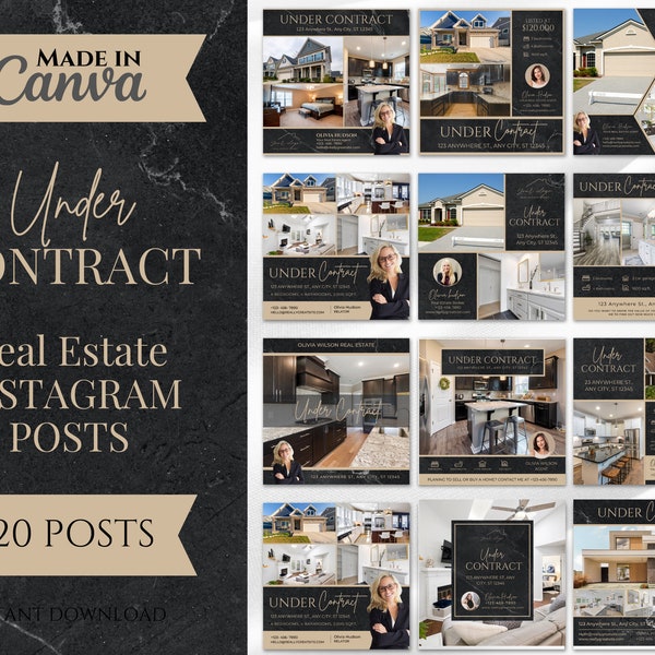 20 Marble Under Contract Social media Posts | Realtor Instagram Post templates | Luxury Real Estate | Real Estate Marketing | Canva Template