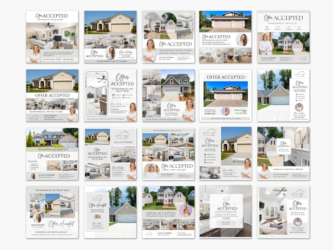 Real Estate Offer Accepted Instagram Posts | Canva Templates (20 Posts ...