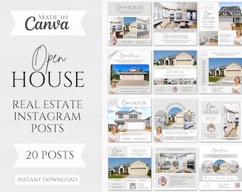 20 Open House Social Media Posts | Realtor Instagram Post templates | Open House Instagram Posts | Real Estate Marketing | Canva Templates