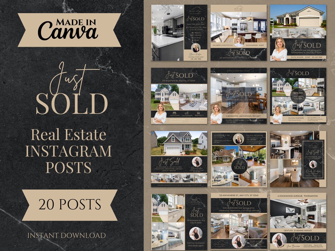 20 Marble Just Sold Instagram Posts | Real Estate Canva Templates ...