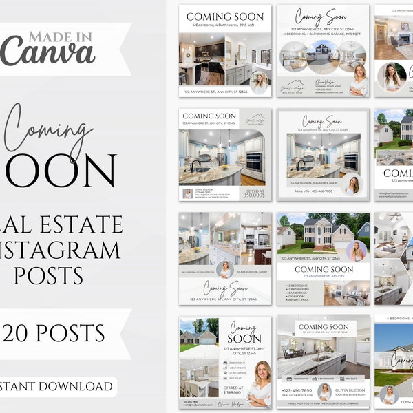 20 Coming Soon Social media Posts | Coming Soon Instagram Posts | Coming Soon Templates | Real Estate Marketing | Canva Templates