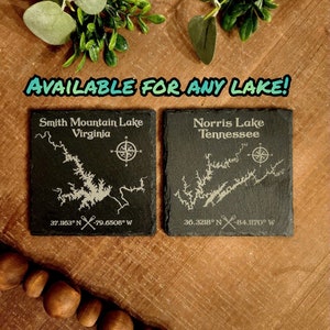 Custom Any Lake Drink Coasters, Lake Beverage Coasters, Lake House Decor, Fishing Gift, Boating Gift