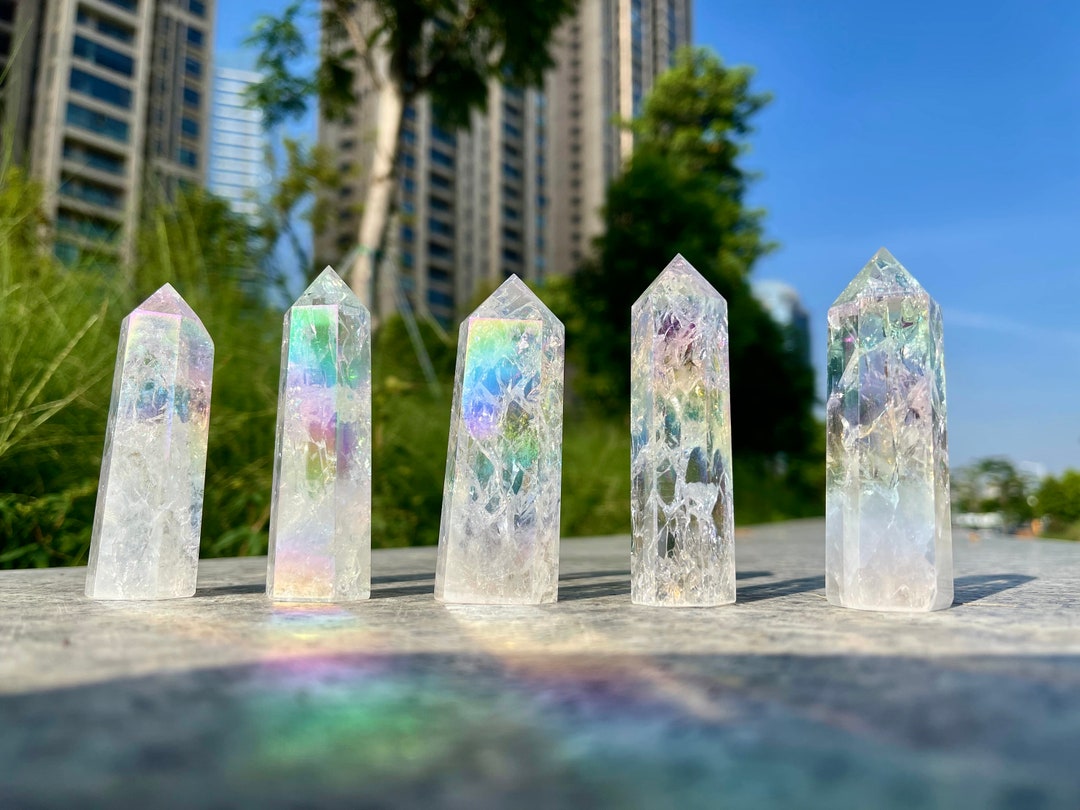 Aura Fire and Ice Crystal Tower Crackle Quartz,healing Home Decor Gift