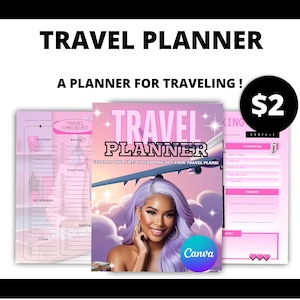 Digital TRAVEL PLANNER | Printable Packing Checklist & Travel Itinerary | Pink Aesthetic Travel Organizer | Instant Download PDF