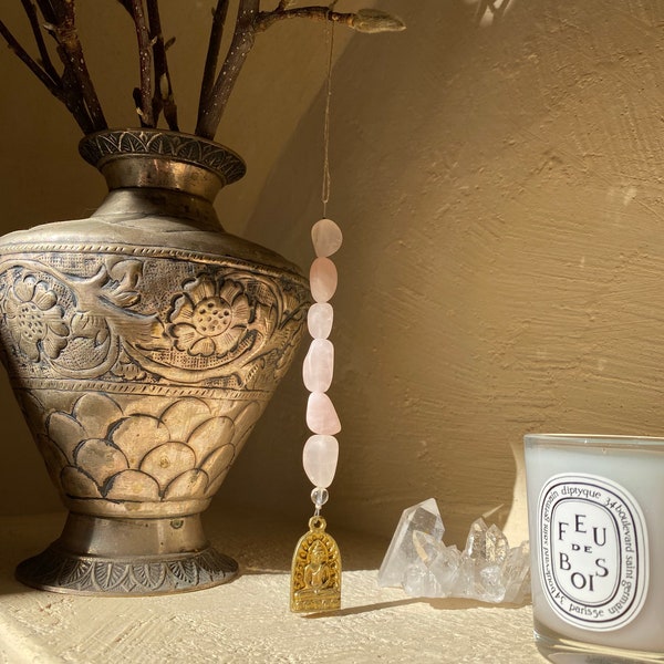 Rose quartz and crystal buddha sun catcher