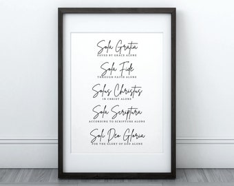 Five Solas Print / 5 Solas / Reformed Theology Print / 5 Solas Print / Reformation Print / Soli Deo Gloria / Coram Deo / Solas / Reformed