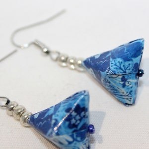Blue triangle origami earrings