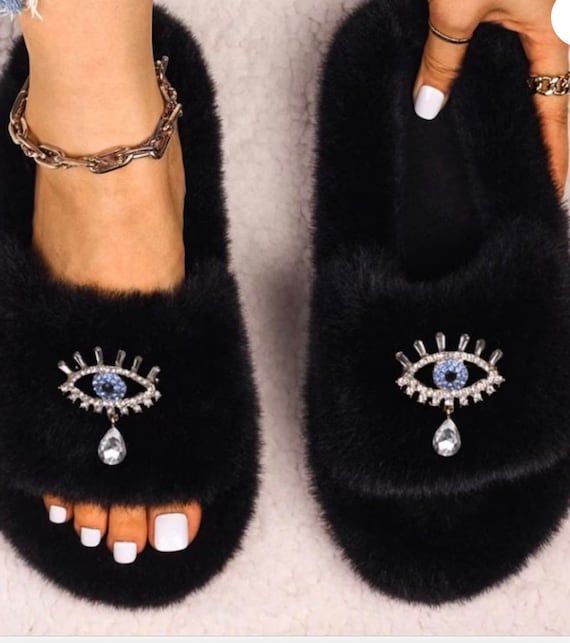 Bling Faux Fur Slippers
