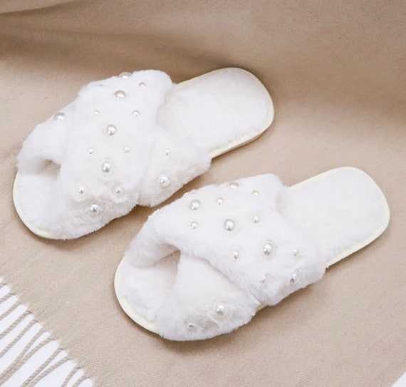 Fuzzy Pearl Bridal Slipper Robed With Love, 47% OFF