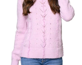 NEW! Long Sleeve Knit Lace Detailed Sweater, comfortable knit pull over, pink  sweater, causal pull over, sweater for woman, light pink