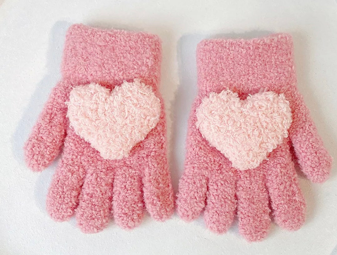Kids Winter Finger Gloves Cute Heart Design, Baby Winter Gloves, Baby