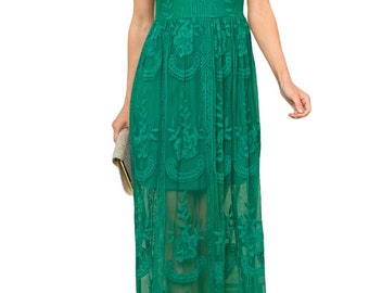 Sleeveless Embroidery lace  Maxi Dress, Emerald green dress, maxi black dress  , prom dress , Holiday formal dress, party dress