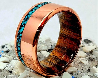 Native Turquoise Ring in Tellurium Copper with Bocote Liner